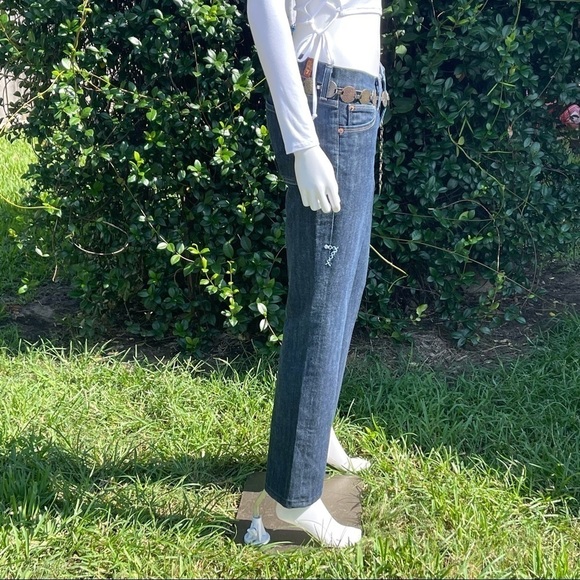 7 FAMK Dark Pleated Embroidered Bootcut Jeans - Picture 7 of 15